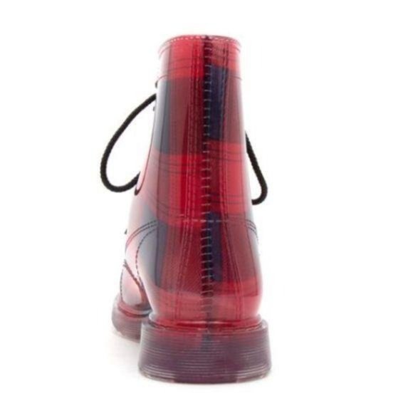 !! NEW !! Plaid Lace Up Combat Style Rain Boots - Picture 3 of 11